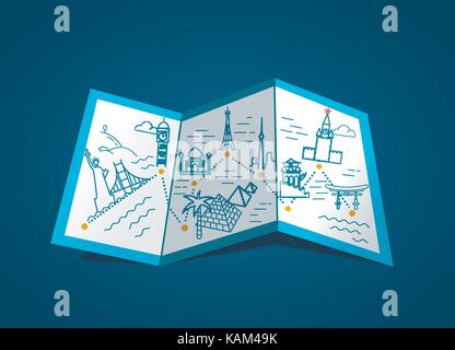 icon map  marked way to historical monuments. concept of travel to different countries Stock Vector