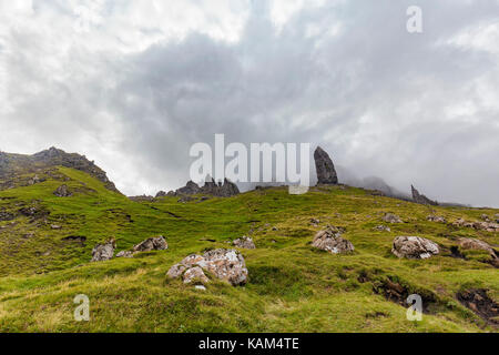 Rochs at the foot of the Old Man of Storr on the Isle of Skye in Scotland. Stock Photo