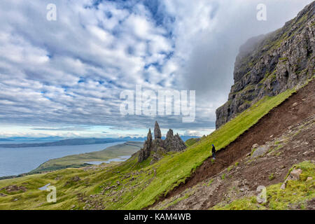 Dramatic view of the Old Man of Storr, Loch Leathan and the Sound of Raasay on the ISle of Skye in Scotland. Stock Photo