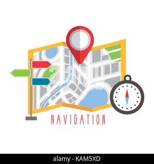 folded map navigation with red point markers design Stock Vector
