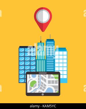 navigation device app city buildings pointer map Stock Vector