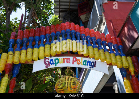 Plastic bottles used as an entrance arch at the Rainbow Village in Semerang, Indonesia Stock Photo