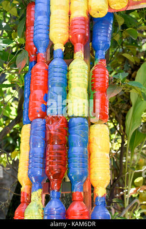 Plastic bottles used as an entrance arch at the Rainbow Village in Semerang, Indonesia Stock Photo