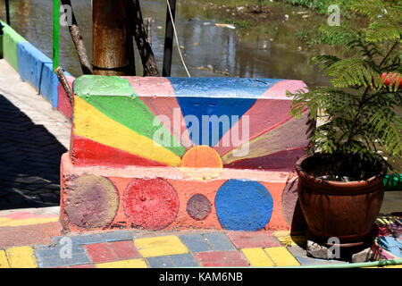 Painted blocks at the entrance to the Rainbow Village in Semerang, Indonesia Stock Photo