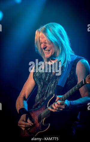 The English rock band Deep Purple performs a live concert at Grieghallen in Bergen Here musician and guitarist Steve Morse is pictured live on stage. Norway, 05/02 2014. Stock Photo