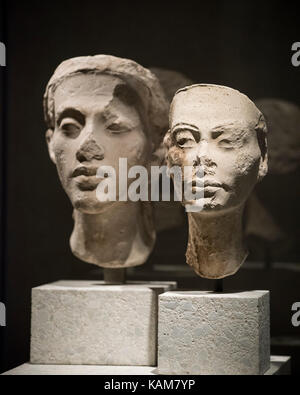 Berlin. Germany. Portrait of the royal couple Nefertiti (right) and Akhenaten, Neues Museum. (Reign: ca. 1351/3-1334/6 BC), New Kingdom Period Stock Photo