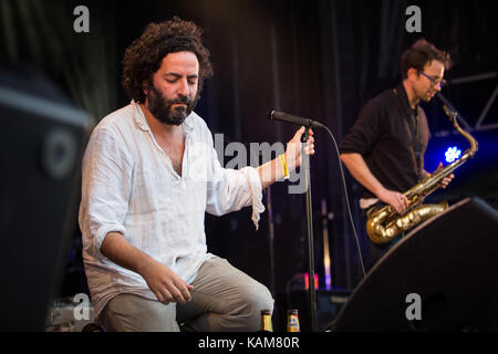 Destroyer, the Canadian indie rock band, performs a live concert at the Norwegian music festival Piknik i Parken 2016 in Oslo. Here singer and songwriter Dan Bejar is seen live on stage. Norway, 26/06 2016. Stock Photo