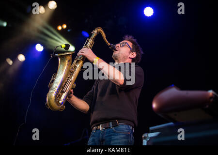 Destroyer, the Canadian indie rock band, performs a live concert at the Norwegian music festival Piknik i Parken 2016 in Oslo. Here singer and songwriter Dan Bejar is seen live on stage. Norway, 26/06 2016. Stock Photo