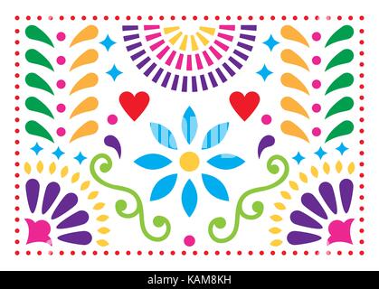 Mexican folk art vector pattern, colorful design with flowers inspired by traditional art form Mexico Stock Vector