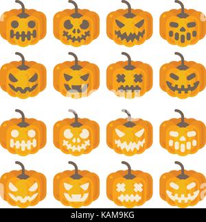 Set of Halloween pumpkin icons. Halloween flat illustration of jack-o-lanterns in dark and light version Stock Vector
