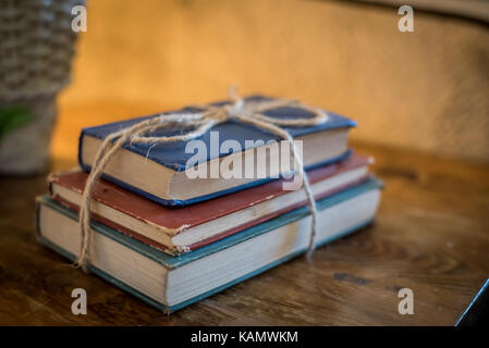 old books tied with rope Stock Photo