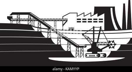 Conveyor line from open pit - vector illustration Stock Vector