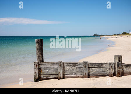 Scenic old jetty remains on Busselton Beach at Geographe Bay Stock Photo