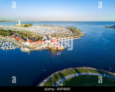 Beautiful aerial afternoon view around Rainbow Harbor, Long Beach, California, U.S.A. Stock Photo