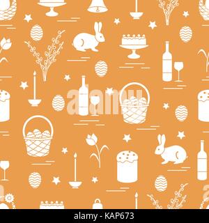 Cute seamless pattern with different symbols for Easter. Design for banner, poster or print. Stock Vector