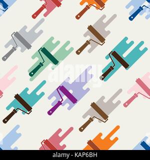 Seamless pattern: paint roller and paint spot. Tools for repair and construction. Stock Vector