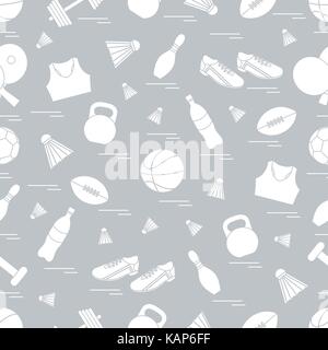 Seamless pattern on the sports theme. Vector illustration sports and fitness equipment. Series of Sporting Patterns. Stock Vector