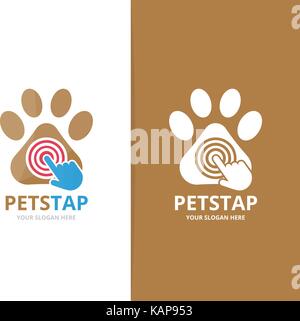 Vector paw and click logo combination. Pet and cursor symbol or icon. Unique vet and digital logotype design template. Stock Vector
