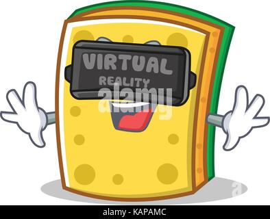 With virtual reality sponge cartoon character funny Stock Vector