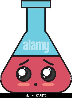 kawaii cute sad erlenmeyer flask Stock Vector