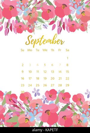 Vintage floral calendar 2018 Stock Vector