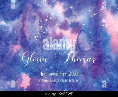 Greeting card for wedding day with space watercolor background. Stock Vector