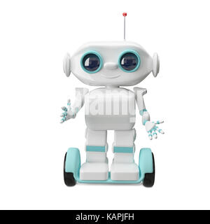 3d Illustration White Robot on Scooter on a Transparent Background Stock Photo