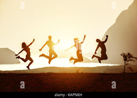 Happy friends having fun sea islands Stock Photo