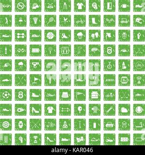 100 sneakers icons set grunge green Stock Vector
