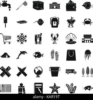 Fishing icons set, simle style Stock Vector