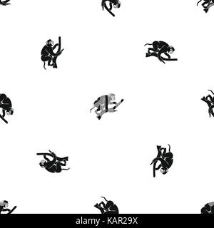 Monkey is climbing up on a tree pattern seamless black Stock Vector