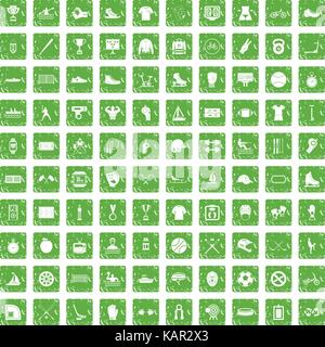100 sport team icons set grunge green Stock Vector