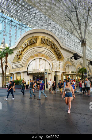 Front entrance of the Golden Nugget Casino in the Fremont district downtown Las Vegas with people in front. Stock Photo