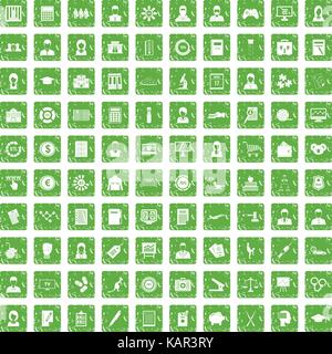 100 statistic data icons set grunge green Stock Vector