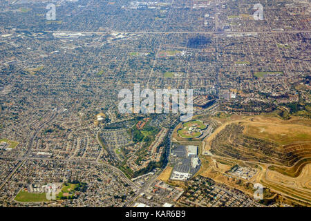 Aerial view of West Covina, view from window seat in an airplane, California, U.S.A. Stock Photo