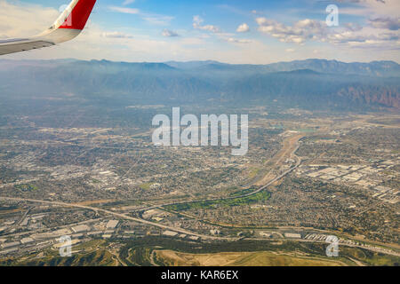 Aerial view of Arcadia, El Monte, Basset, view from window seat in an airplane, California, U.S.A. Stock Photo