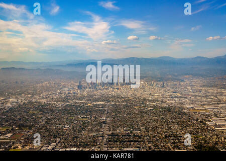 Aerial view of downtown, view from window seat in an airplane, California, U.S.A. Stock Photo