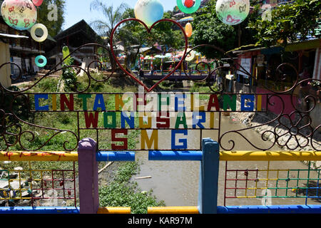 Entrance sign at the Rainbow Village in Semerang, Indonesia Stock Photo