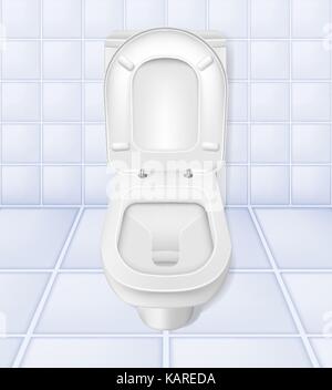 Realistic toilet mockup closeup, white toilet in 3d illustration isolated on white background. Vector illustration Stock Vector