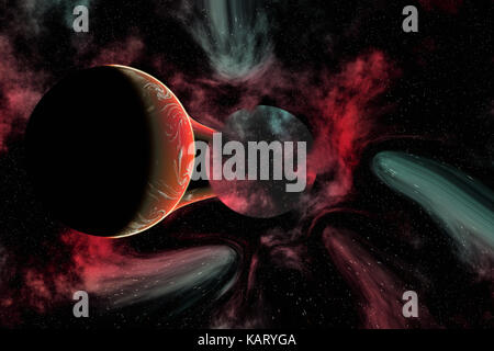 A Rogue Planet Being Pulled Into A Black Hole. Stock Photo