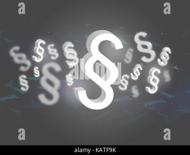 View of a Justice and law symbol displayed on a futuristic interface - Technology and business concept Stock Photo