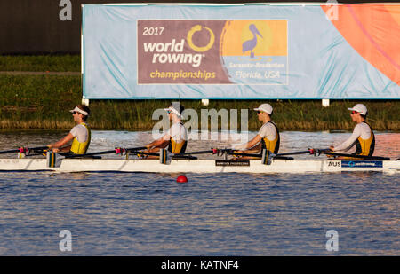 Sarasota-Bradenton, Florida, USA. 27th Sep, 2017. Team Australia warms up before the World Rowing Championships being held at Nathan Benderson Park in Sarasota-Bradenton, Florida. Del Mecum/CSM/Alamy Live News Stock Photo