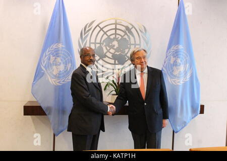 UN, New York, USA. 27th Sep, 2017. Eritrea Foreign Minister Osman Saleh Mohammed met UN Secretary-General Antonio Guterres. Credit: Matthew Russell Lee/Alamy Live News Stock Photo