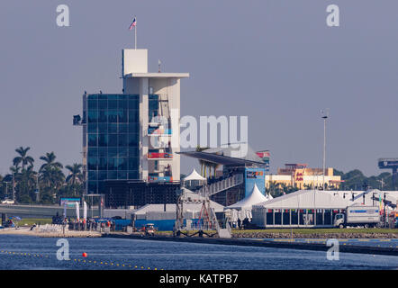 Sarasota-Bradenton, Florida, USA. 27th Sep, 2017. A look towards the finish tower, the grandstand and the spectator area before the start of the World Rowing Championships being held at Nathan Benderson Park in Sarasota-Bradenton, Florida. Del Mecum/CSM/Alamy Live News Stock Photo