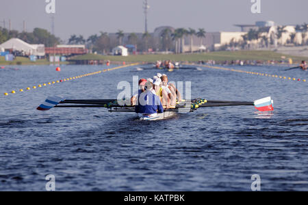 Sarasota-Bradenton, Florida, USA. 27th Sep, 2017. Team Russia, 8 man, warms up before the start of the World Rowing Championships being held at Nathan Benderson Park in Sarasota-Bradenton, Florida. Del Mecum/CSM/Alamy Live News Stock Photo