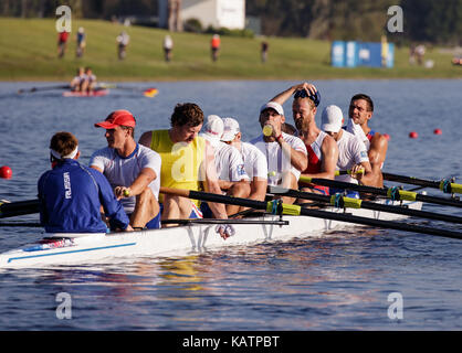 Sarasota-Bradenton, Florida, USA. 27th Sep, 2017. Team Russia, 8 man, warms up before the start of the World Rowing Championships being held at Nathan Benderson Park in Sarasota-Bradenton, Florida. Del Mecum/CSM/Alamy Live News Stock Photo