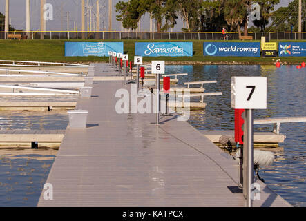 Sarasota-Bradenton, Florida, USA. 27th Sep, 2017. The starting line docks at the World Rowing Championships being held at Nathan Benderson Park in Sarasota-Bradenton, Florida. Del Mecum/CSM/Alamy Live News Stock Photo