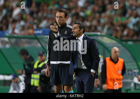 Lisbon, Portugal. 27th Sep, 2017. Barcelona«s head coach Ernesto Valverde from Spain during the match between Sporting CP v FC Barcelona UEFA Champions League playoff match at Estadio Jose Alvalade on September 27, 2017 in Lisbon, Portugal. Credit: Bruno Barros/Alamy Live News Stock Photo