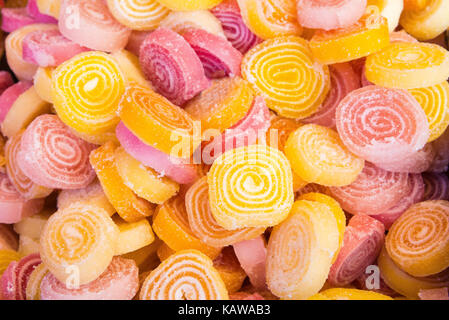 Close up Delicious Spiral Gelatin Sweets. Top view Stock Photo