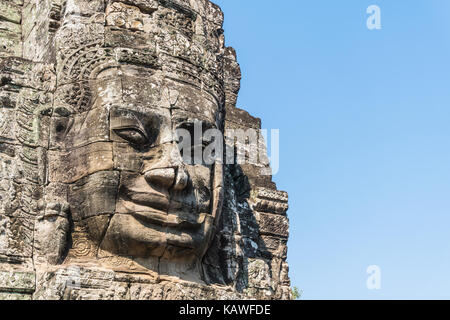 Smile face stone at bayon temple in angkor thom siem reap cambodia Stock Photo